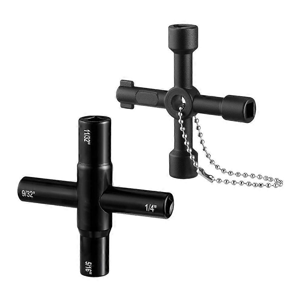 2PC 4 Way Water Key Wrench, 40Cr Universal Utility Sillcock Key and Multifunctional Heavy-Duty Water Valve Key Tool