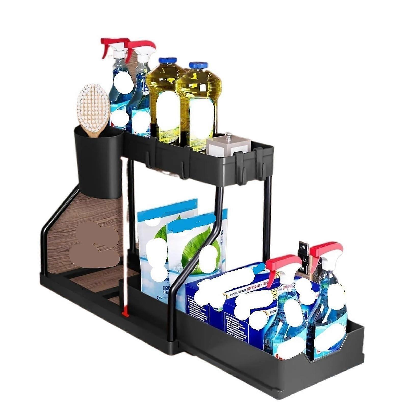 Under Sink Organizer with DualSlide Drawers, 2Tier Pull Out Storage Rack for Kitchen and Bathroom