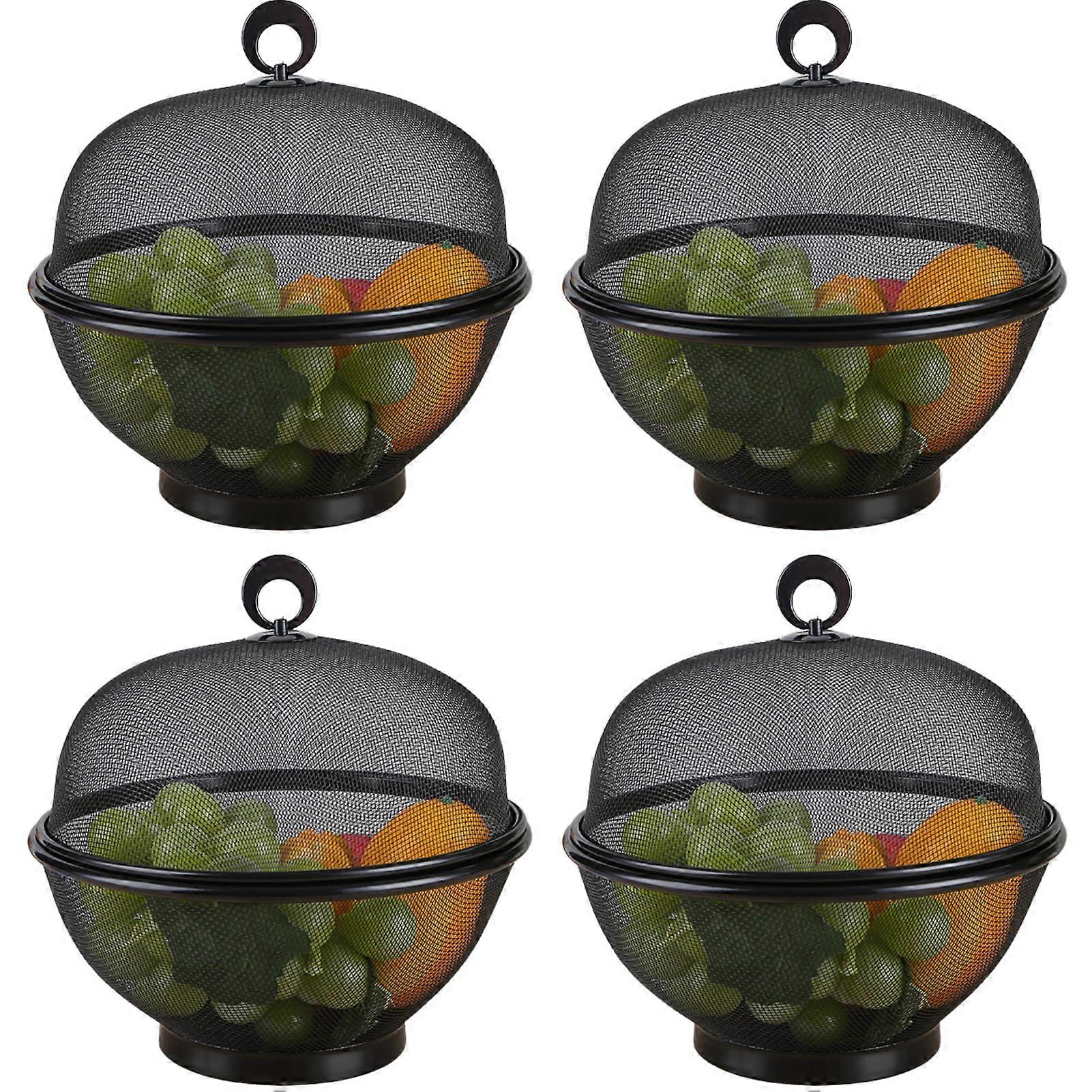 Wire Mesh Fruit Basket Set of 4 with Stackable Ventilated Lids, Rustproof Kitchen Storage