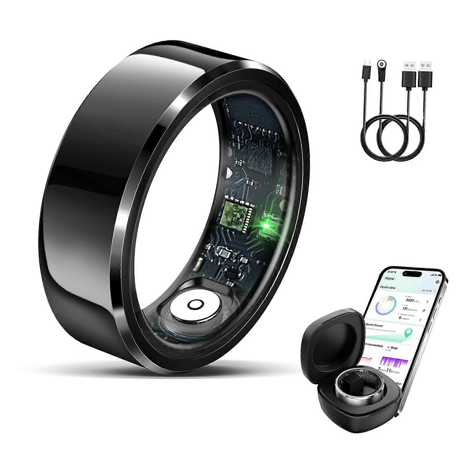 Smart Ring with Sleep and Heart Rate Monitor, IP68 Waterproof Fitness Tracker for iOS Android 12 Black