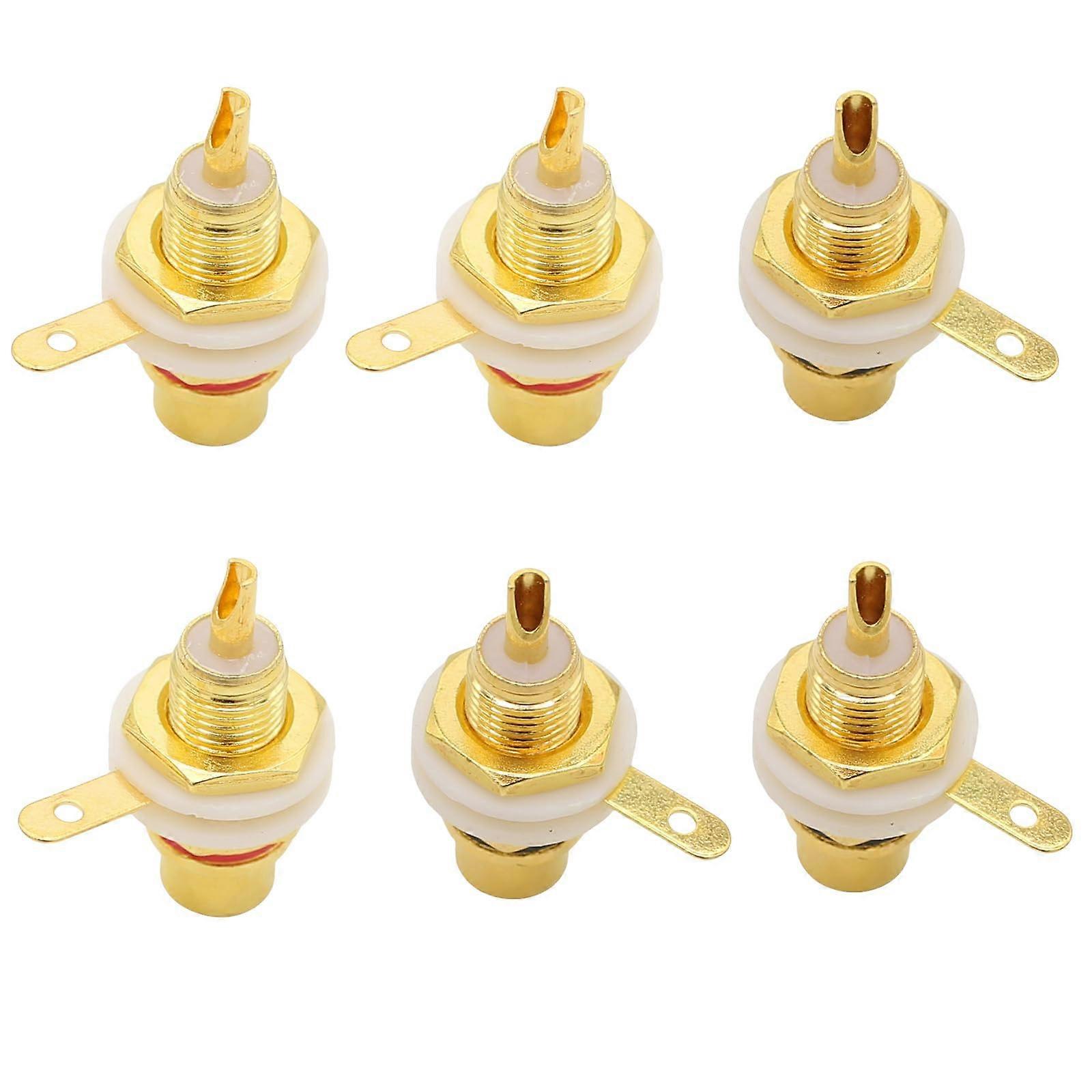 6 Pack Gold Plated RCA Female Panel Mount Connector with Insulation for Audio Video
