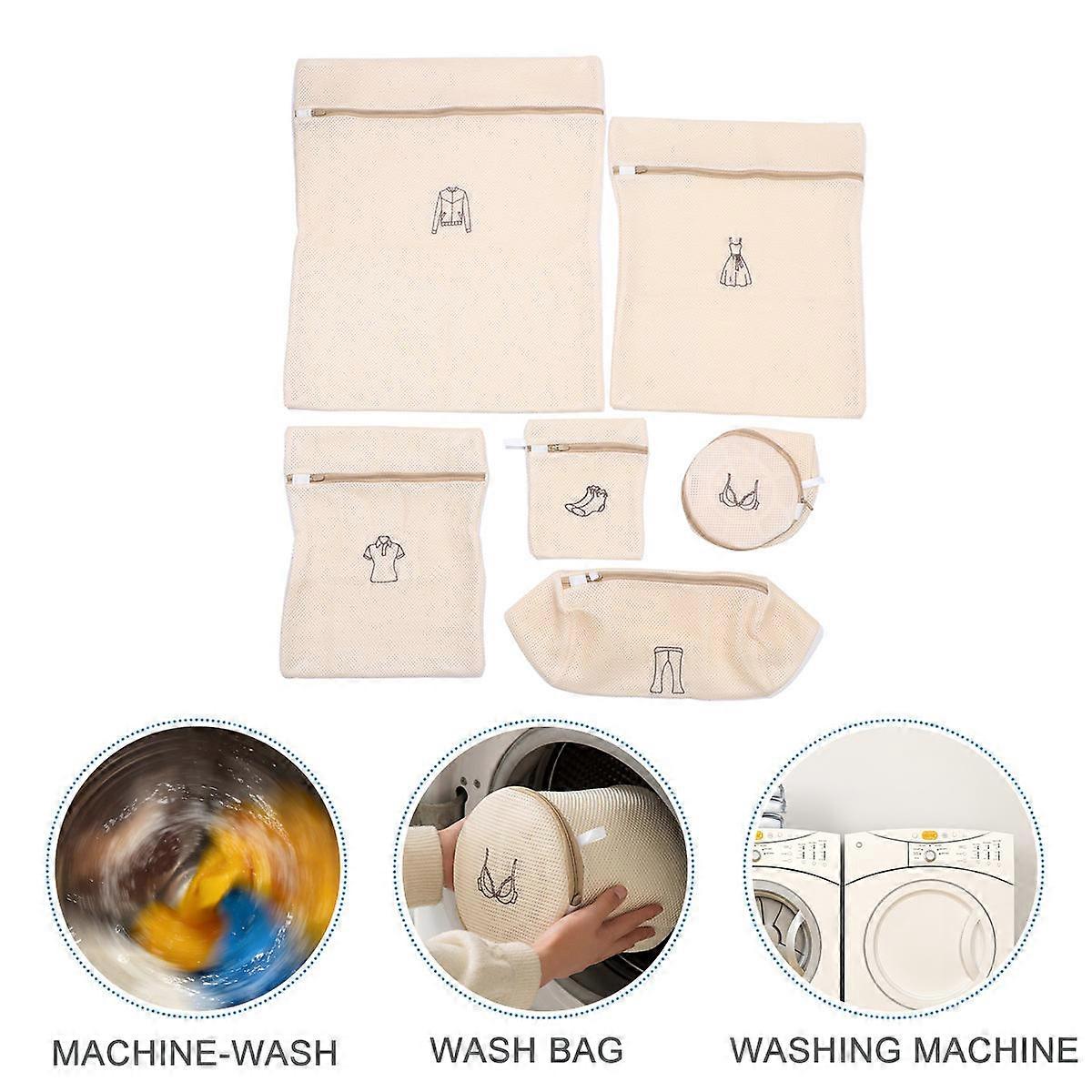 Reusable Laundry Organizer Bag 6 Pcs Washing Delicate Items Rectangular Mesh Minimize Color Bleeding