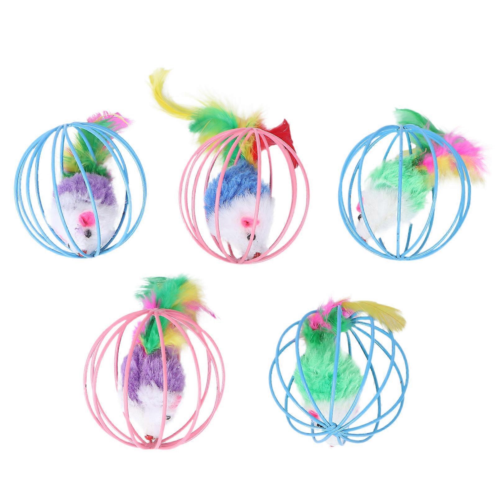 Cat Cage Mouse Toy Plush Mouse for Playing Use with 5Pcs Set