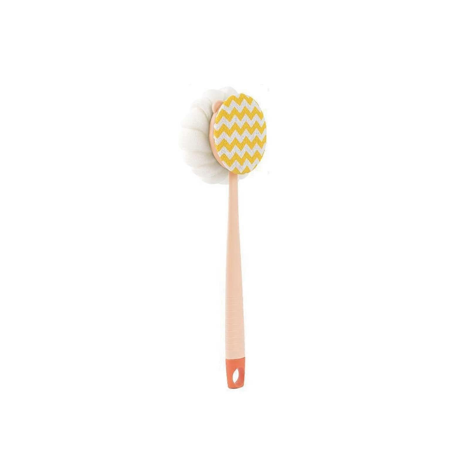 DoubleSided Bath Brush with Long Handle, Soft Bristle Back Scrubber for Shower, Yellow Exfoliating
