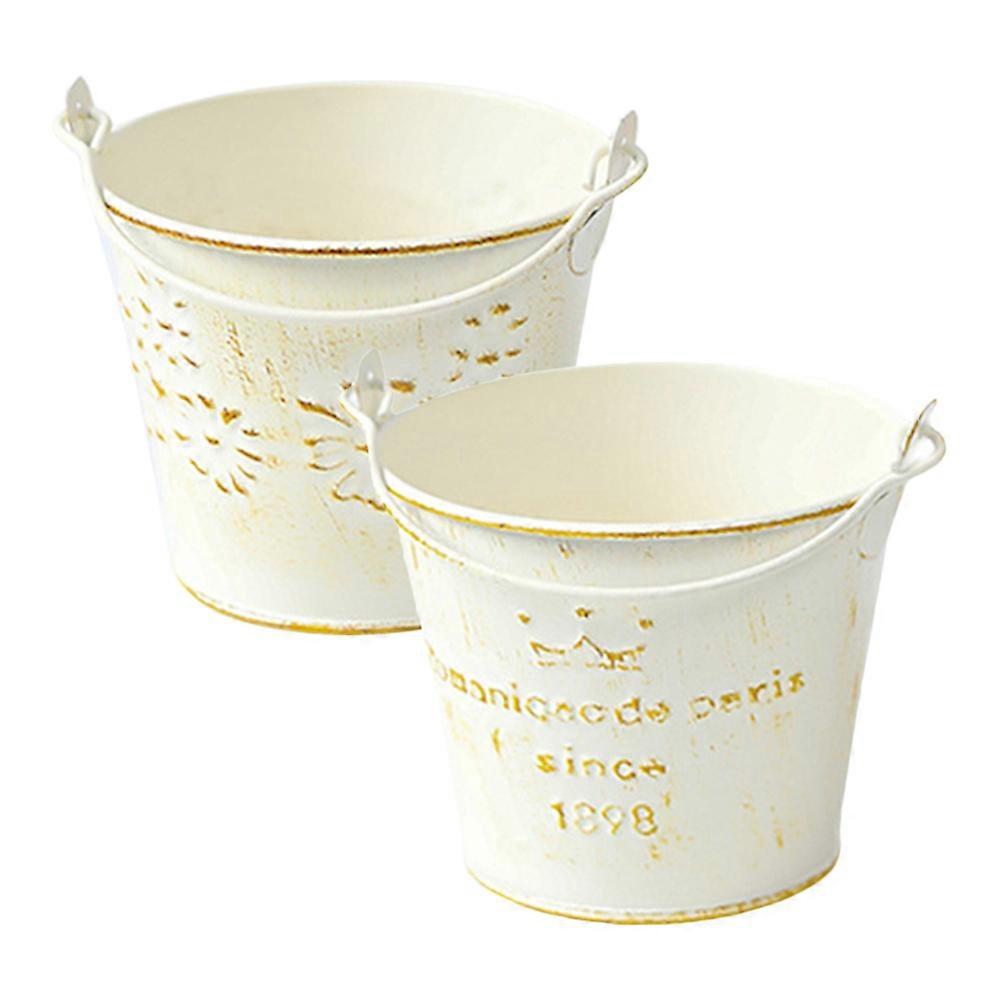 Rustic Iron Flower Bucket Handheld Decorative Flower Vases 2Pcs