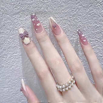 Reusable Press On Nails Kit with 3D Butterfly Design, Clear Finish Fake Nails with Glue Stickers