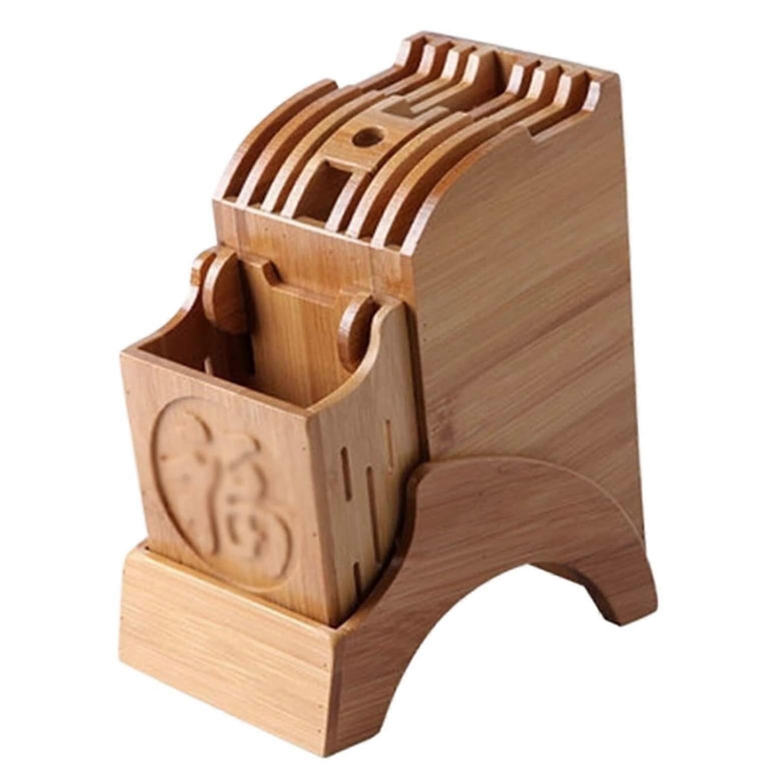 Bamboo Kitchen Storage Rack with Wooden Knife Holder, DoubleSided Ventilation, Durable Design