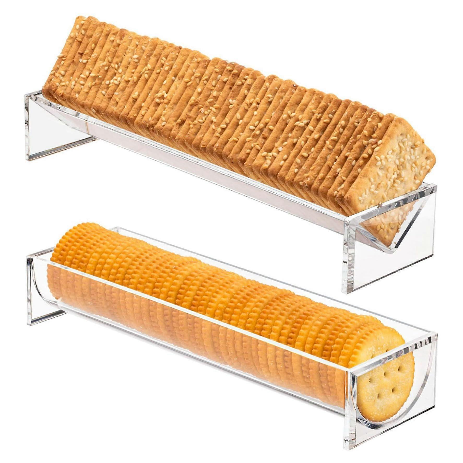 2Pcs Acrylic Serving Tray 9x3in Rectangular Clear Macaron Display Stand Biscuit Holder for Home