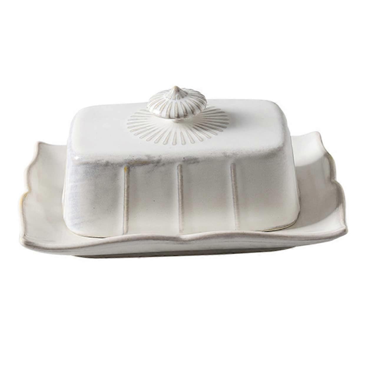 Ceramic Butter Dish with Lid Keeps Butter Fresh Rectangular Porcelain Tray for Kitchen Use