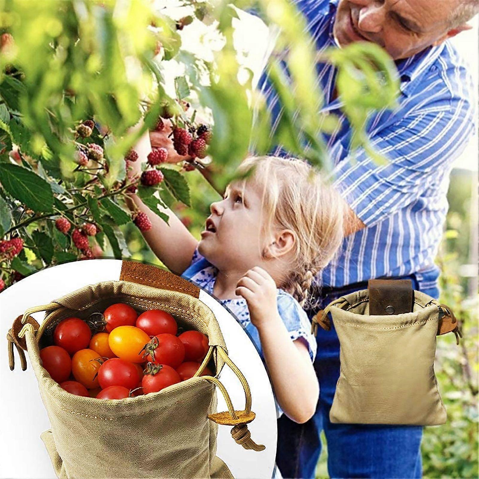 Drawstring Foldable Canvas Fruit Storage Pouch Practical Large Capacity Foraging