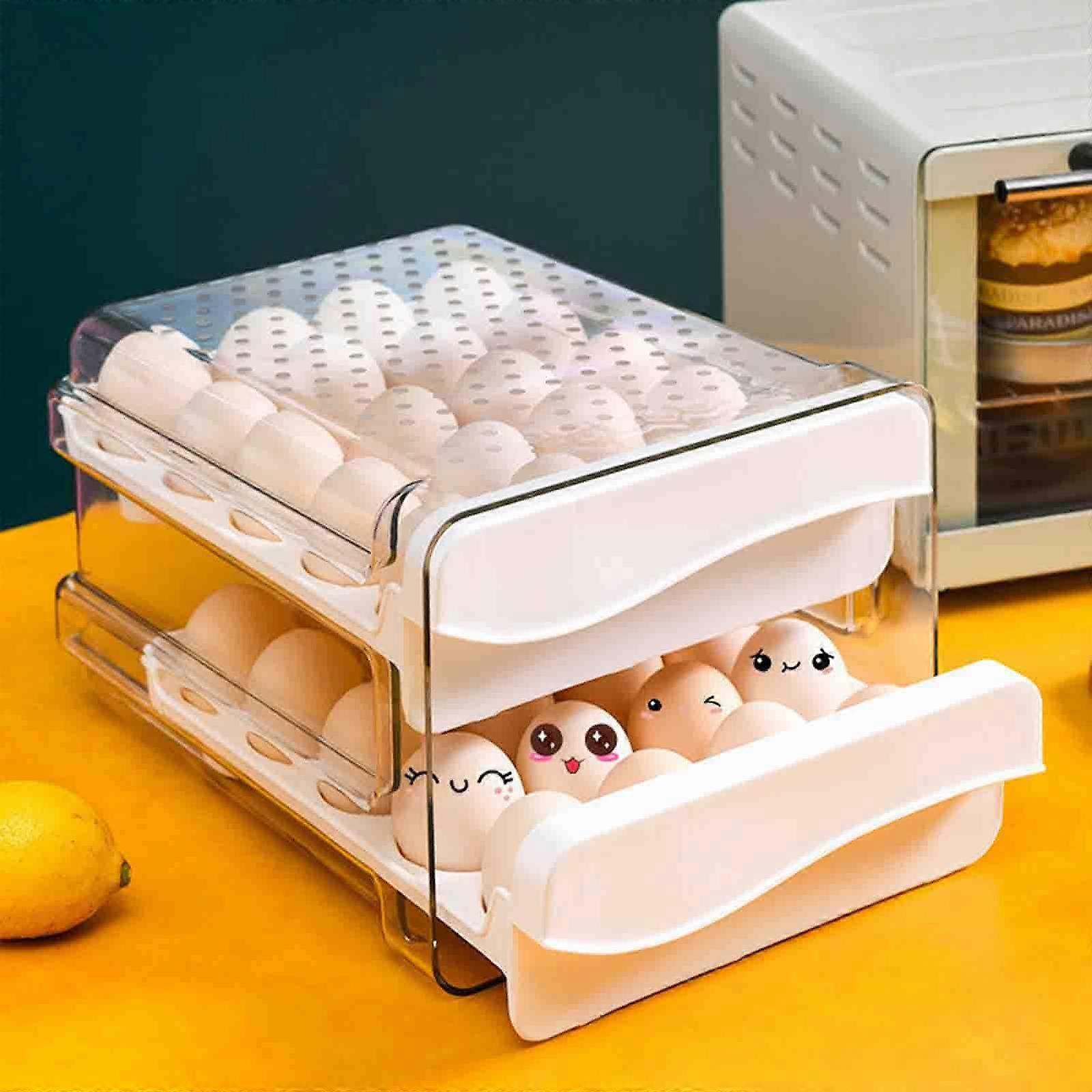 Double Layer Egg Storage Container for Refrigerator, Clear Large Capacity Egg Holder Holds 45 Eggs