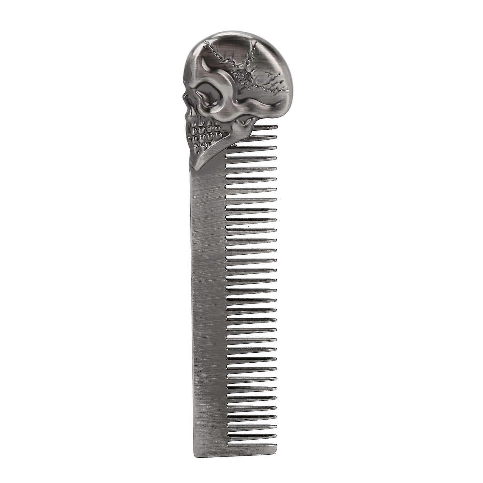 Pocket Beard Comb for Men, Skull Pattern Zinc Alloy Mustache Shaping Grooming Tool Silver