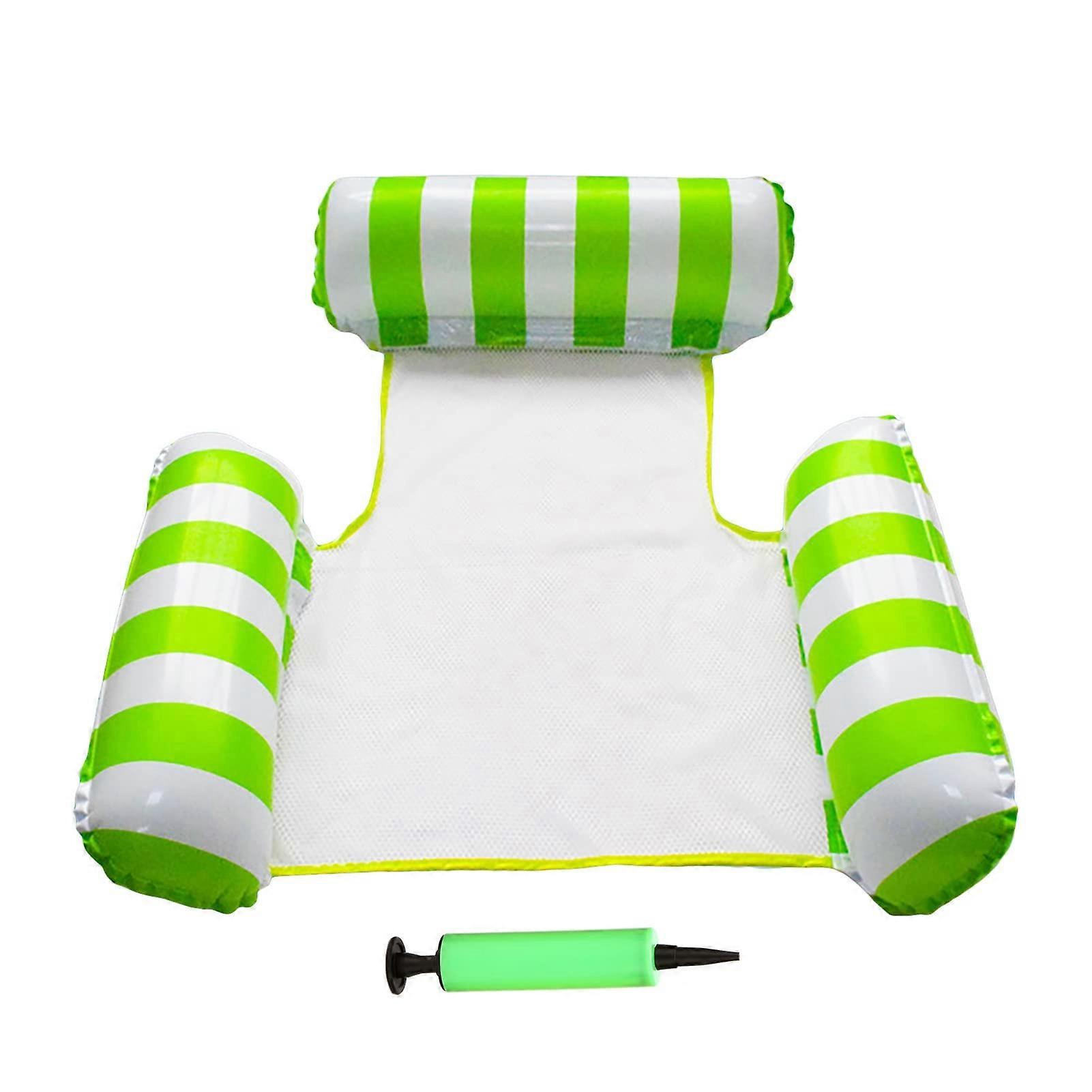 Green and White Inflatable Pool Float Lounger with Stable Base and Foldable Floating Water Bed Design