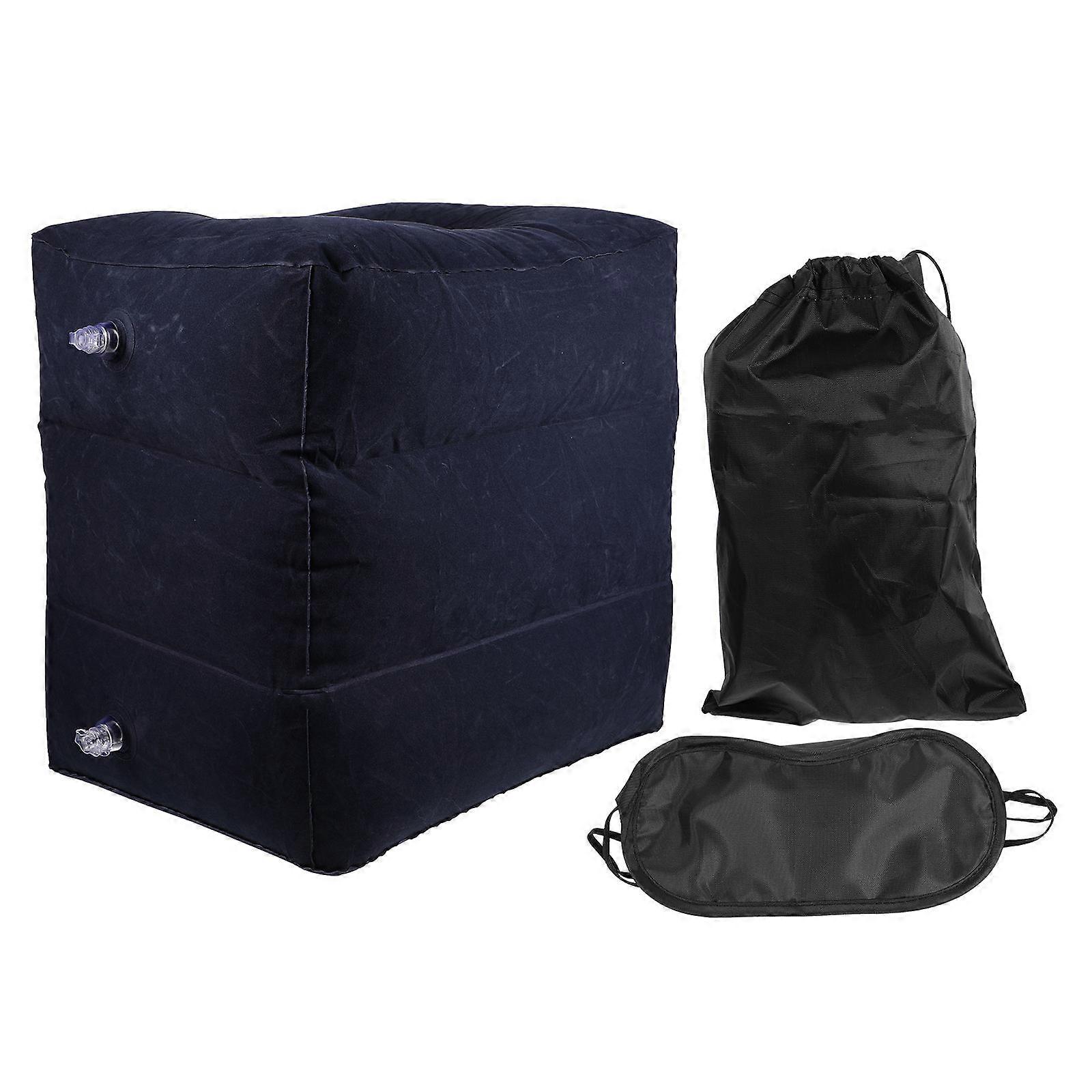 Inflatable Footrest Pillow Adjustable Height for Travel 2Pcs Blue Cushion