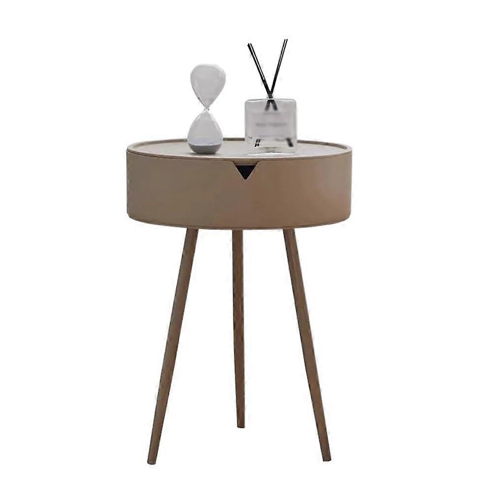 Cream Round Bedside Table with Storage, Modern Nightstand for Bedroom, Compact SpaceSaving Design