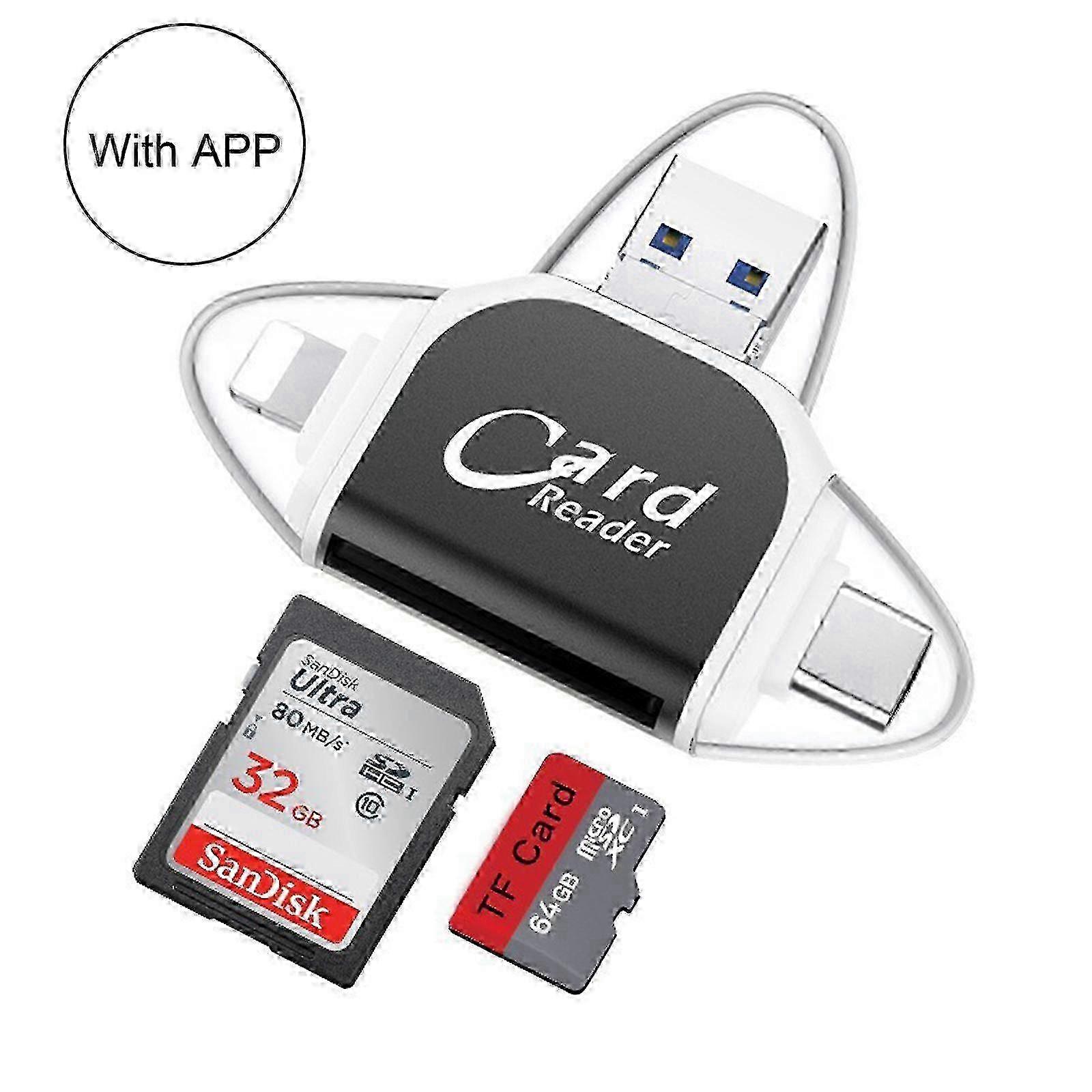 4 in-1 SD Card Reader for iPhone That Reads Both SD TF Memory simultaneously-Good 26s