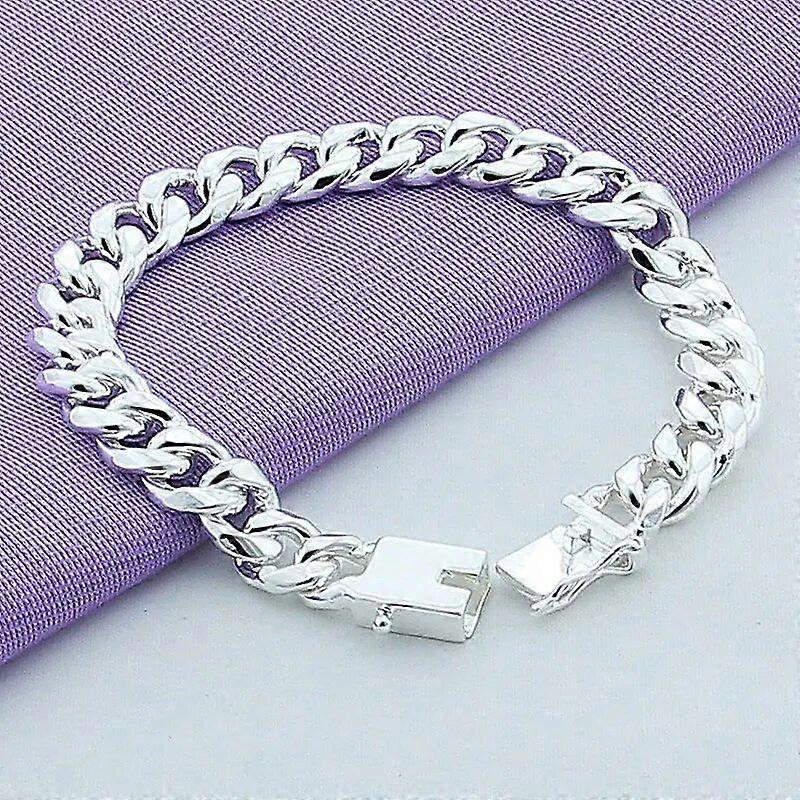 10mm 20cm Sideways Chain Bracelet Men 925 Sterling Silver Jewelry