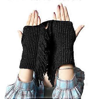 Winter Warm Gloves Stretchy Mittens Adult Knitted Tassels Decor Half Finger Gloves Knit Gloves compatible with Cold Weather Cycling