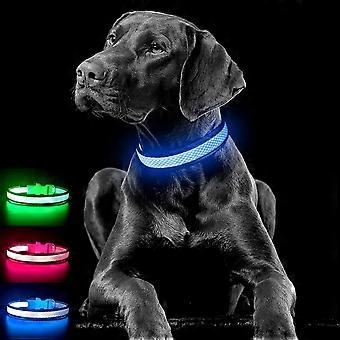 Lighted LED Dog Collar - USB Rechargeable Flashing Light-Up Dog Collars, Reflective Adjustable Glow in The Dark Pet Collars Light for Medium Dogs( Blu