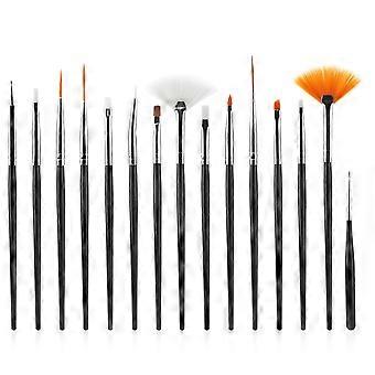 15pcs Nail Art Brush Set for Gel and Acrylic Nails, Precision Detailing Tools, Black