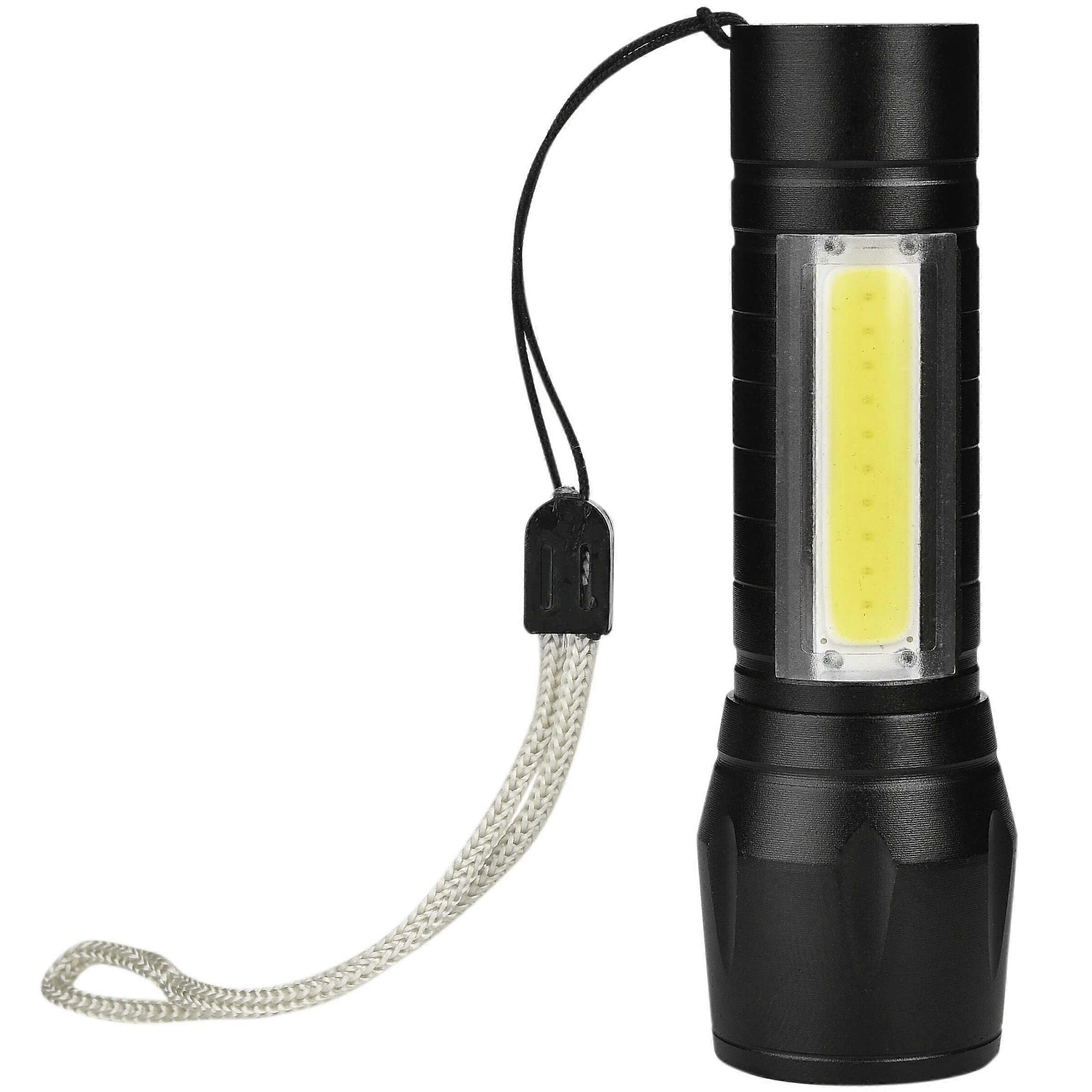 USB Rechargeable Mini LED Flashlight, LongRange Beam, 3 Modes, Stepless Zoom, Shockproof, Black