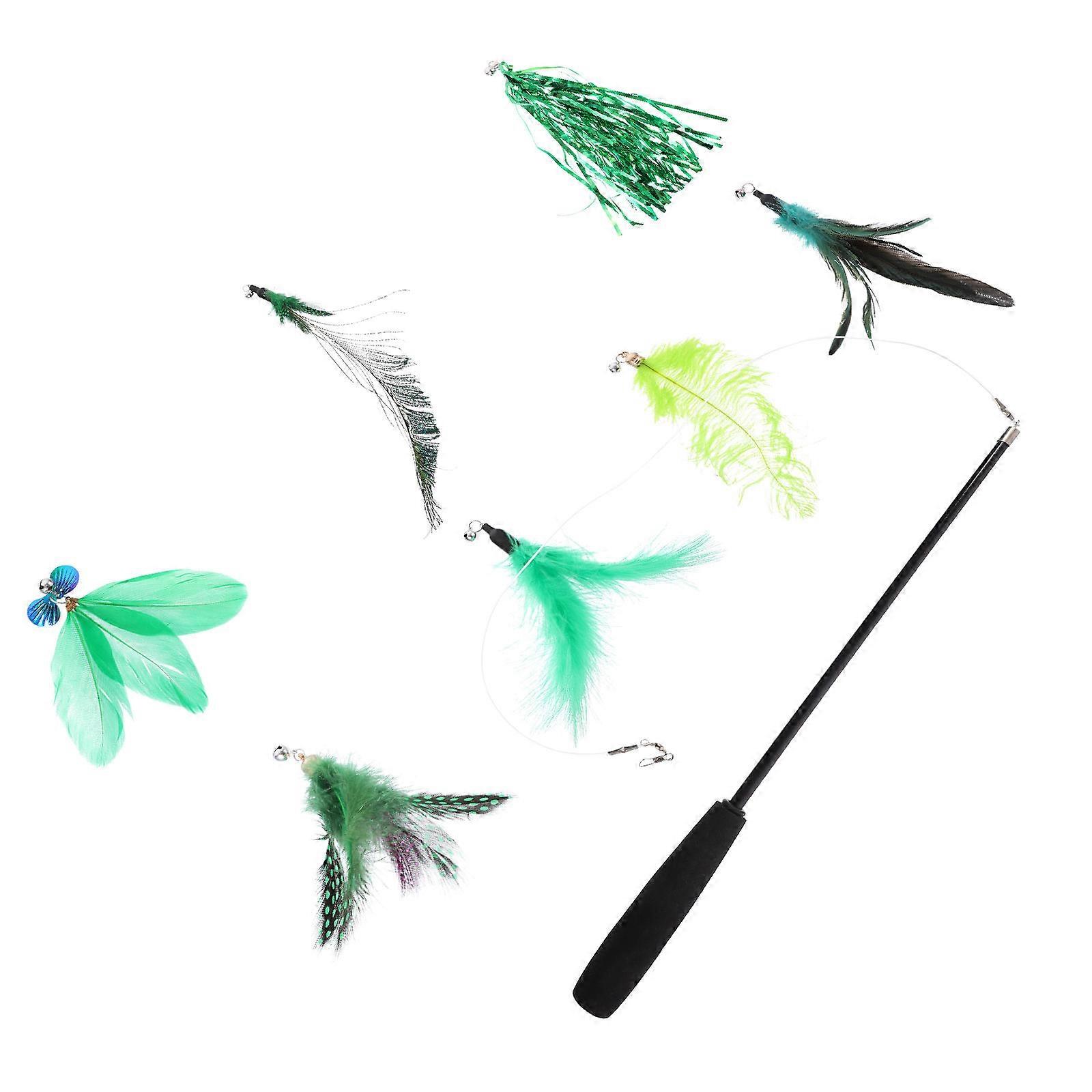 Interactive Cat Teaser Wand for Cat Playing 8Pcs Set with Feather Design