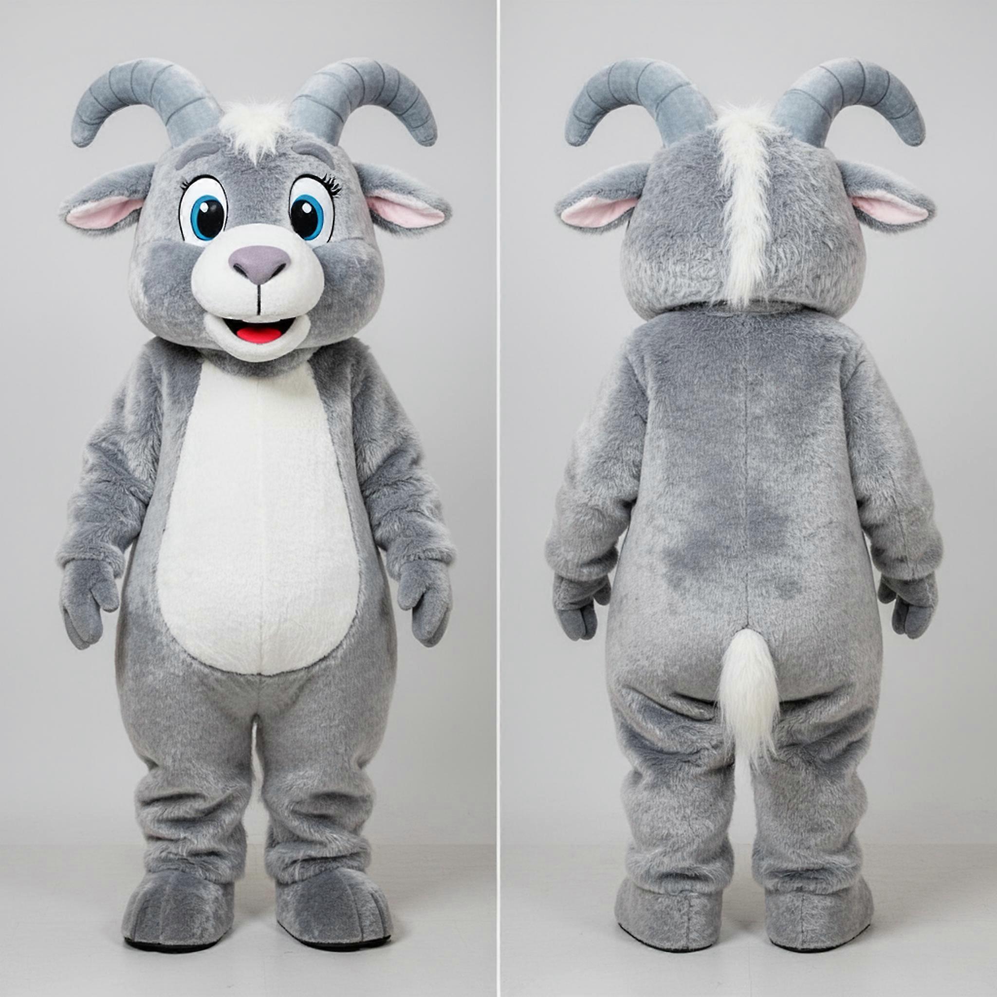 MASTICOT Silver Fluffy Angora Goat Mascot