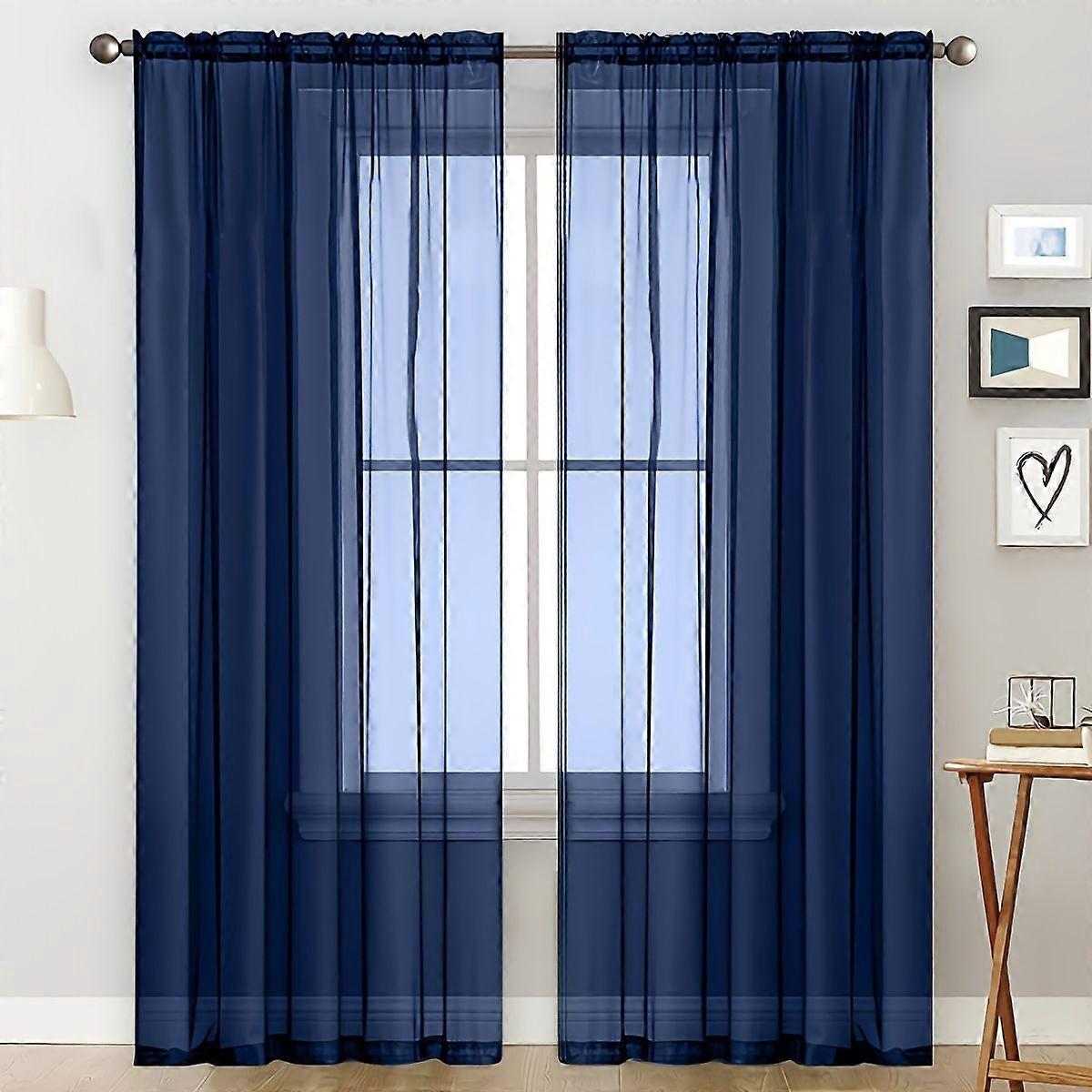 Translucent - Thin - Gauze Curtain - Rod Type - 100*250cm - Navy Blue