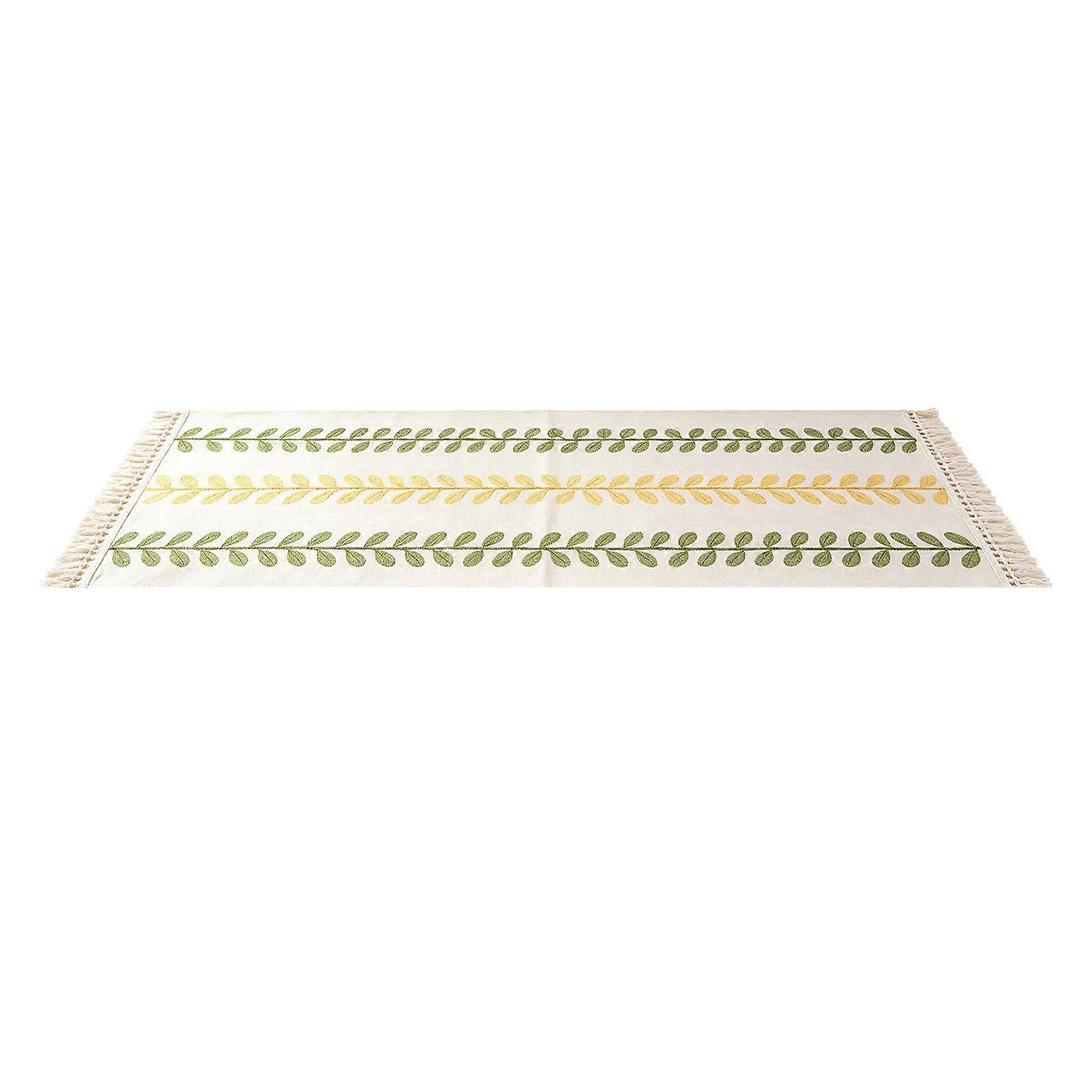 Embroidered Leaf Table Runner - Rustic Farmhouse with Tassels for Kitchen Dining Decor