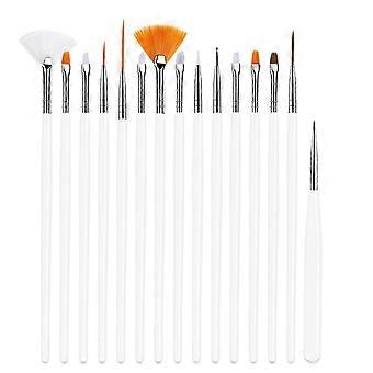 Ensemble de 15 pinceaux professionnels pour ongles en gel blancs
