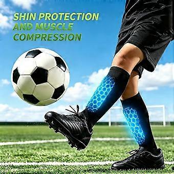 2 Pairs Kids Soccer Shin Guards, Youth Calf Compression Sleeve with Honeycomb Pads for Football MTB Ski Pickleball