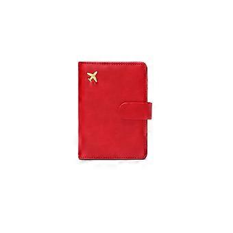 RFID Passport Holder and Travel Wallet for Men and Women, Slim PU Leather Organizer with Magnetic Closure, Red