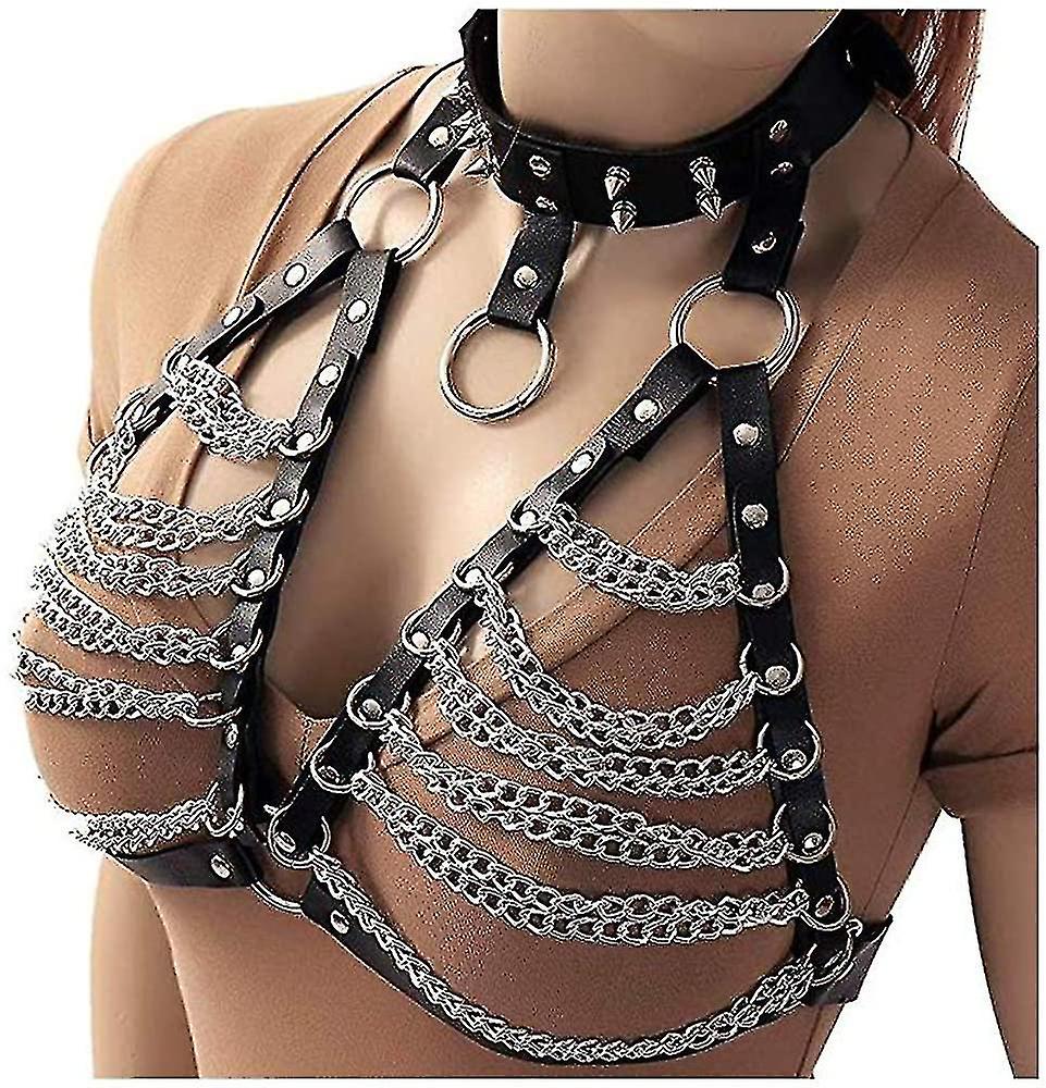 Leather Harness Bra For Women's Punk Waist Belt Body Chain Faux Leather Harness Adjustable With Buckles