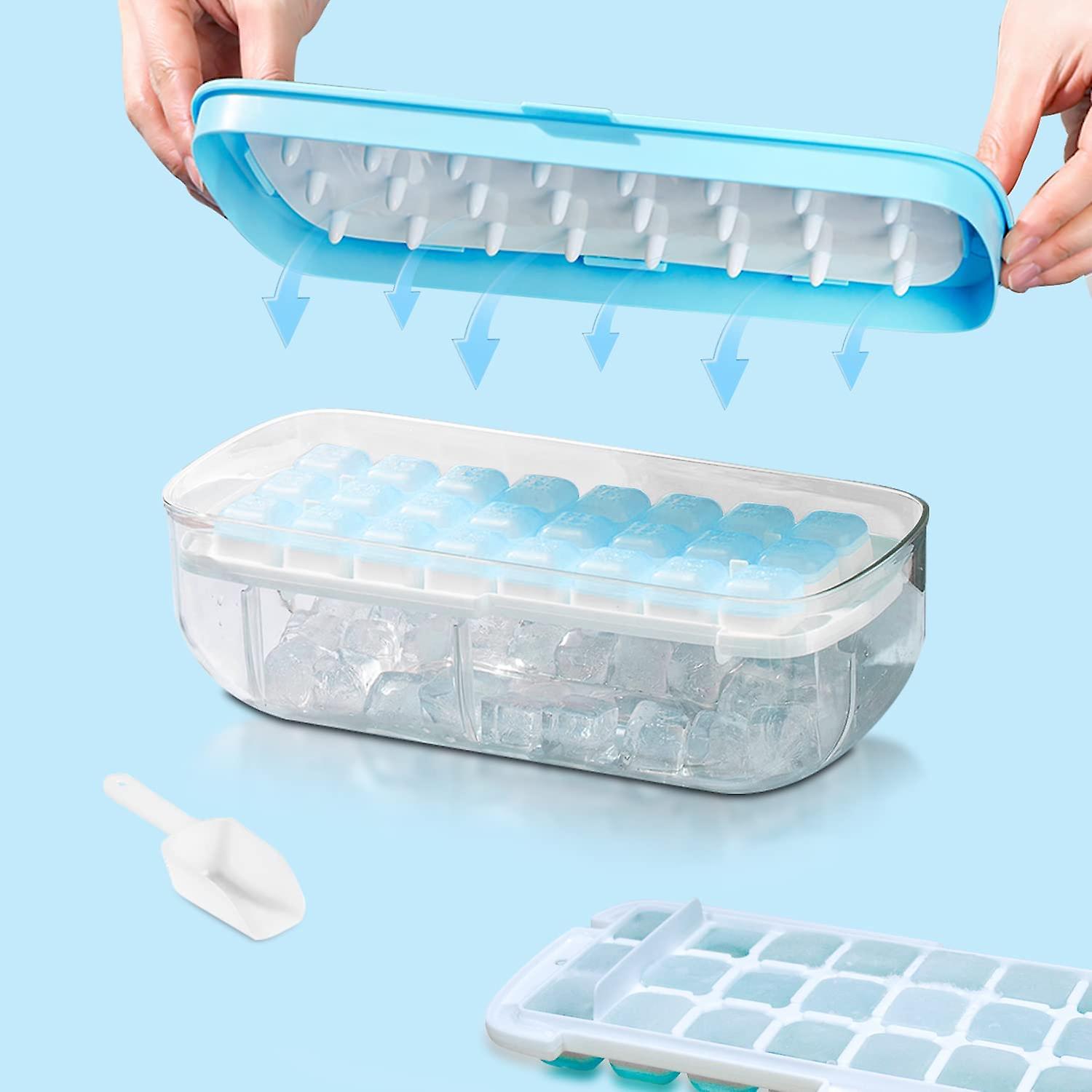 Ice Cube Tray With Lid, Food-grade Silicone Ice Cube Moulds, Release All Ice Cubes In One Second, Reusable 48 Ice Cube Tray(blue)