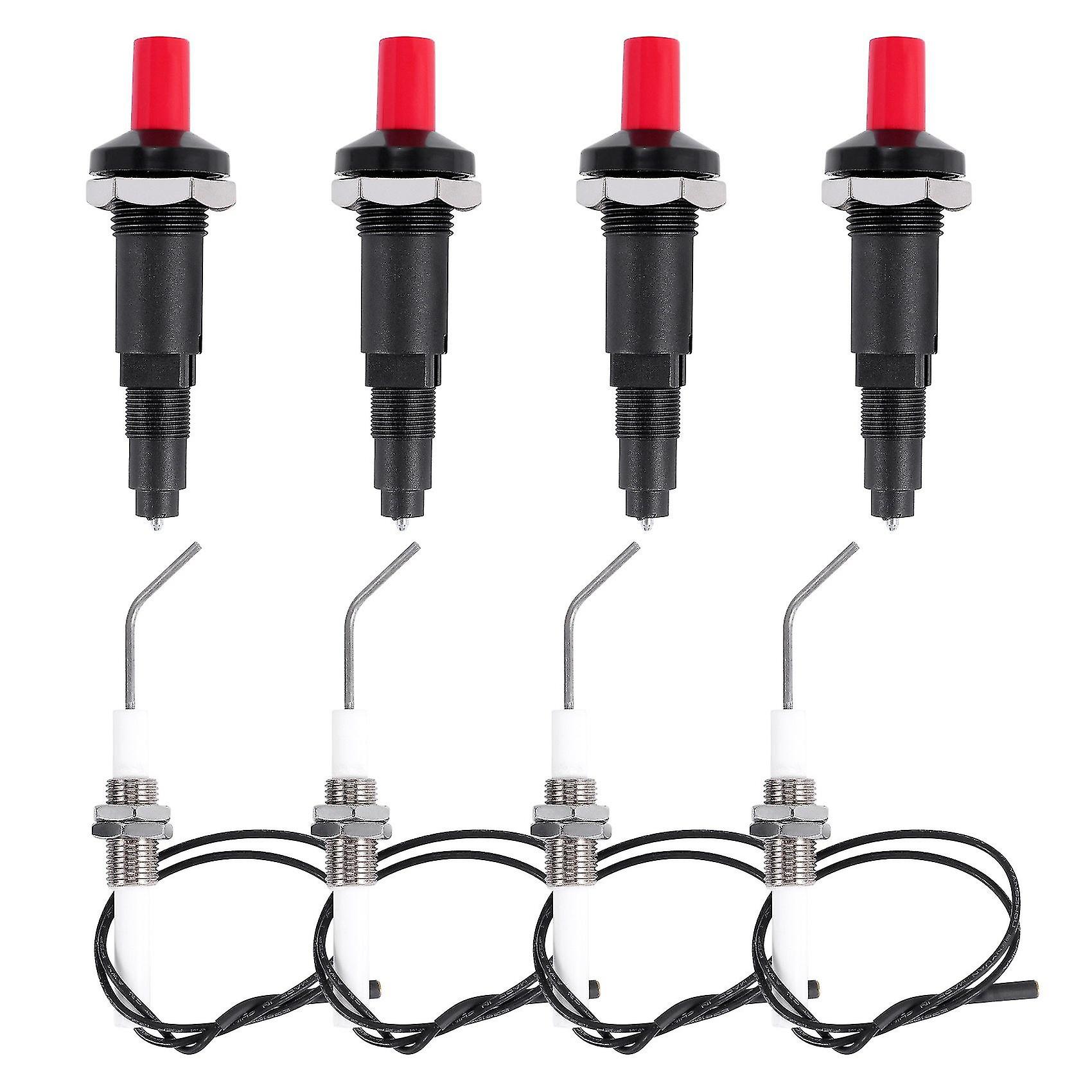 4 Pieces Propane -type Piezo Igniter Kit With Threaded Ceramic Electrode Ignition Plug Wire 30 Cm F