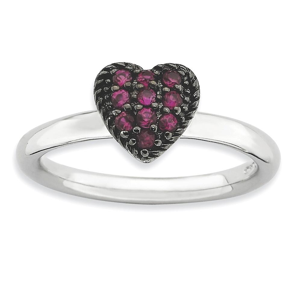 2.25mm 925 Sterling Silver Polished Prong set Stackable Cr Ruby Love Heart Ring-Stackable-Ring for Women - Ring Size: 5