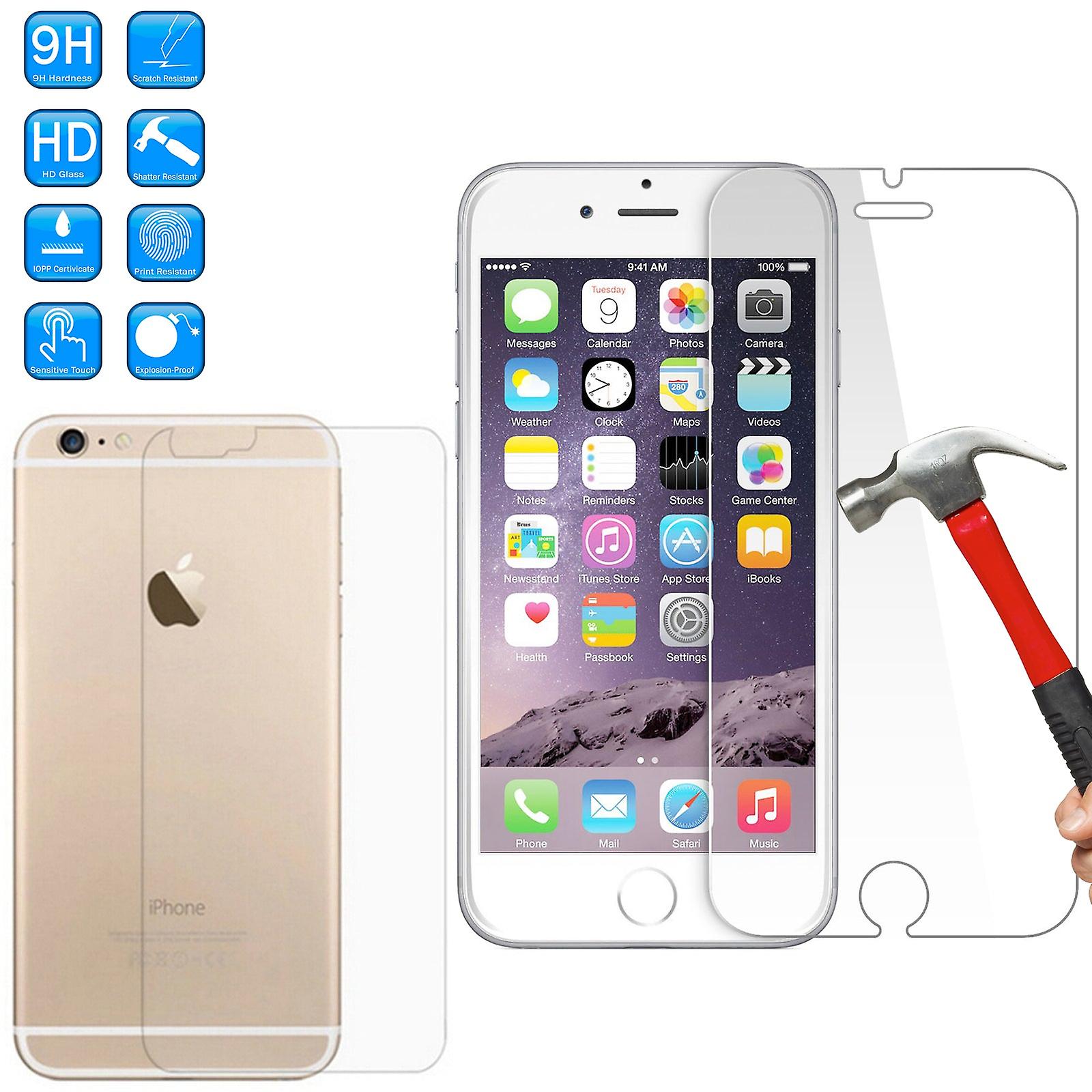 9H Tempered Glass Screen Protector Apple Iphone 6 6s Plus Front + Anti-scratch Back
