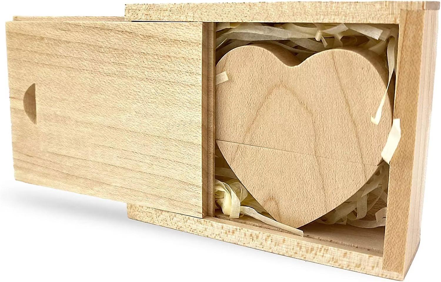 Wooden Heart Shape Usb Flash Drive Usb Memory Stick Thumb Drivers 1gb 2.0 High Speed With Matching Box For Novelty Wedding Gift, Maple