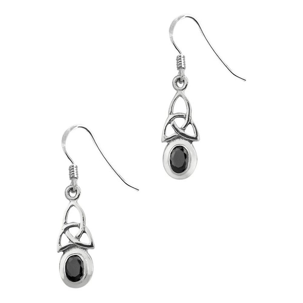 Celtic Holy Trinity Knot Pair Of Earrings - Black Stones
