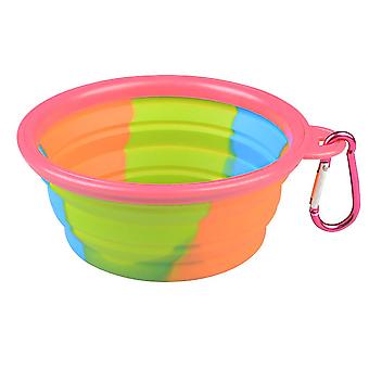 siliconen huisdier hond camouflage kom opvouwbare outdoor reizen puppy voedsel water feeder (roze frame)