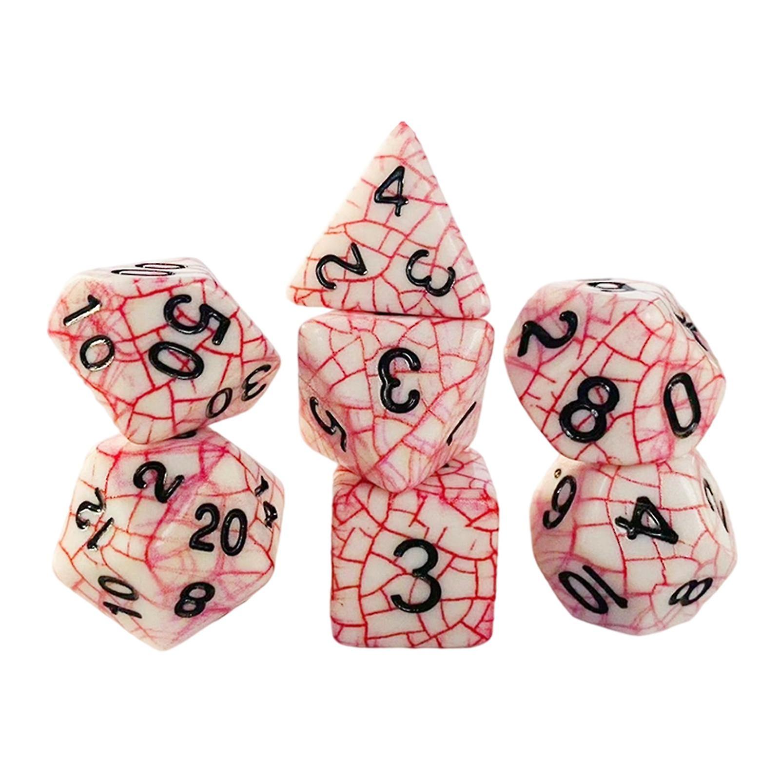 7Pcs acrylique multi face dés ensemble pour Party Prop Tabletop Game DND RPG blanc rouge