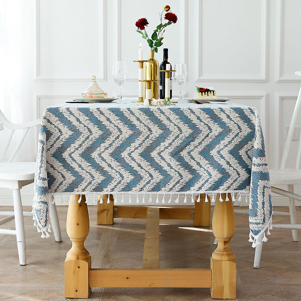 Tassel Striped Wave Tablecloth Cotton Linen Dustproof Table Cloth