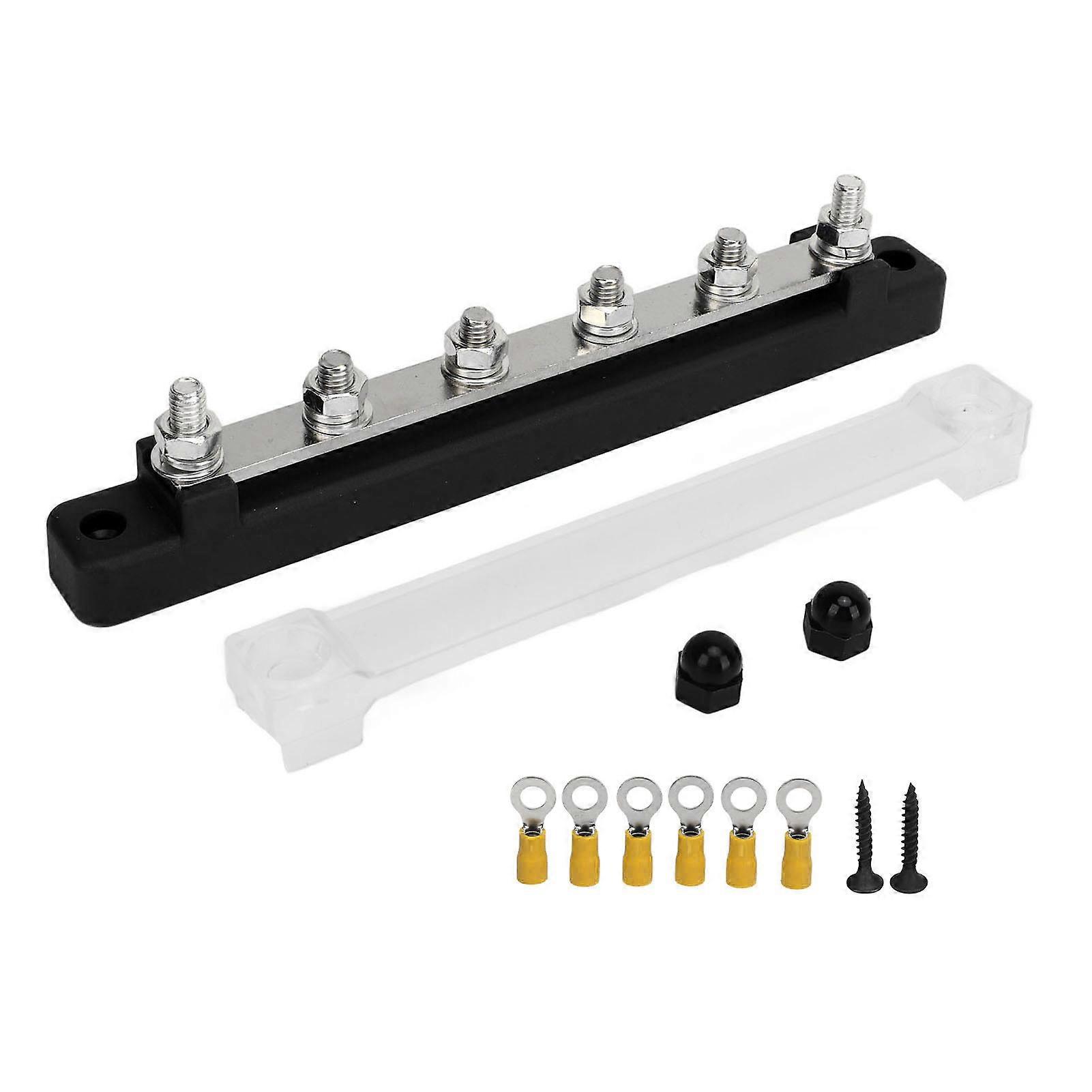 6 Post Power Distribution Terminal Block with Dust Cover M6 Studs DC12V to 48V 150A for Cars Boats RVs Black