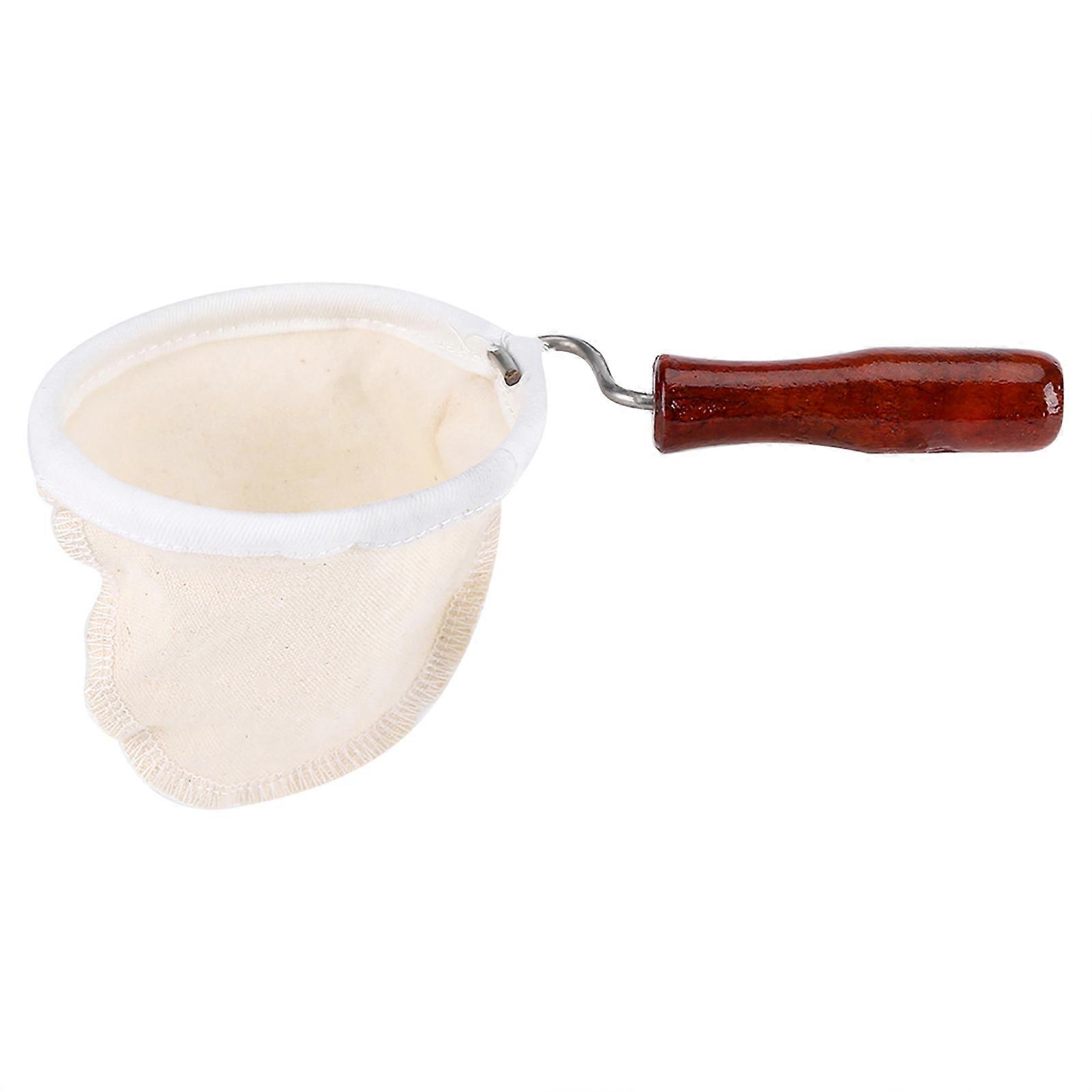 Coffee Filter Cloth Filters Strainer Tool, Reusable Washable Flannel Handmade with Wood Handle(L)