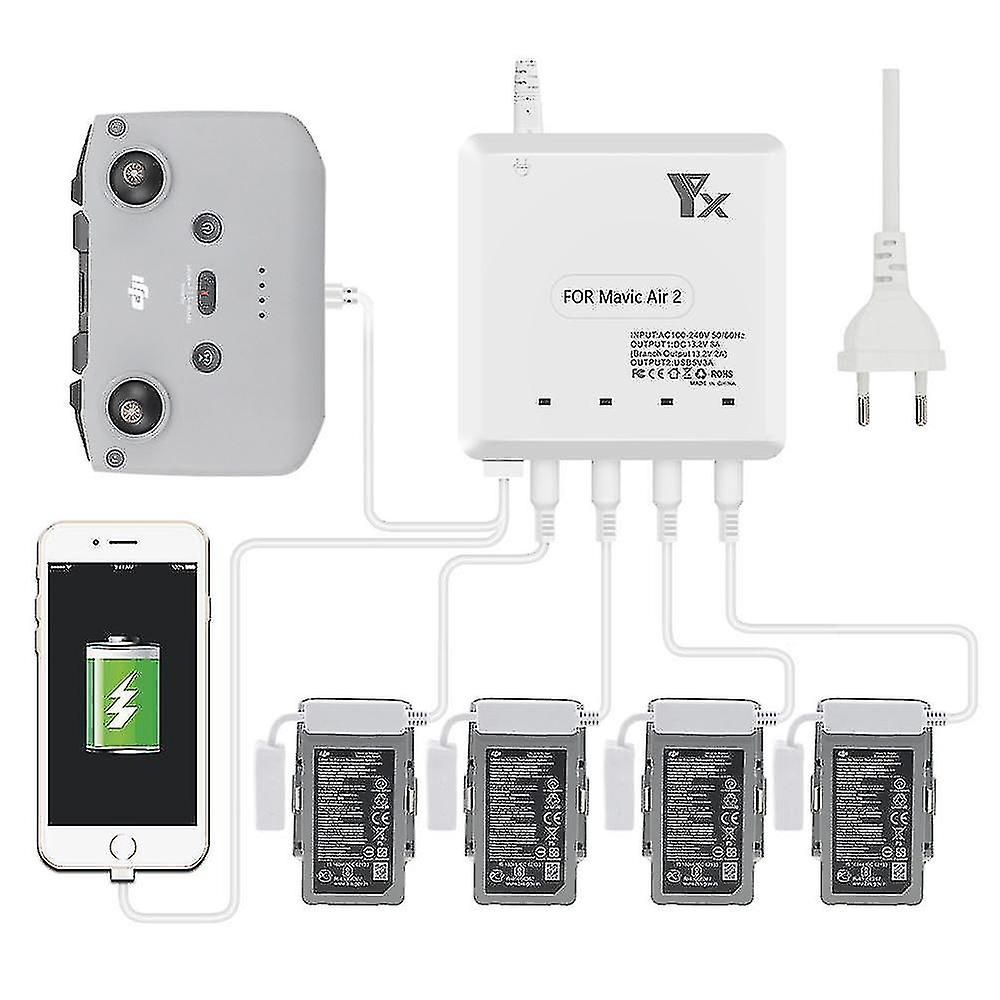 Drone Battery Charger 6 In 1 Multi Charging Hub Remote Batteries Smartphone Charger For Dji Mavic Air 2 / Air 2s Accessorries