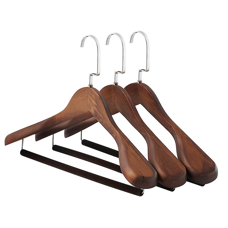 Wooden Clothes Hanger Solid Wood Wide Shoulder Seamless Hanger with Flocking Rod Sturdy Durable for High Quality Material