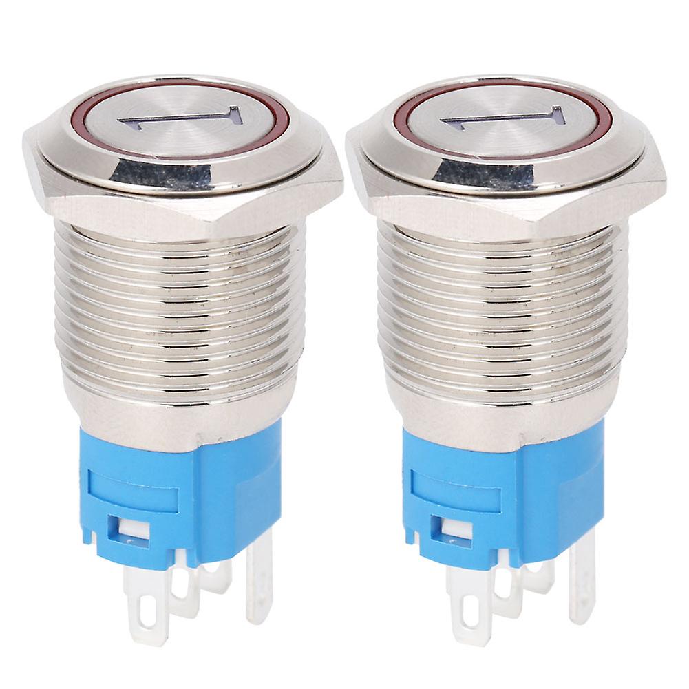 2PCS 16mm 5-Pin Reset Momentary Push Button Switch - LED, Digit 1, Red, 24VDC