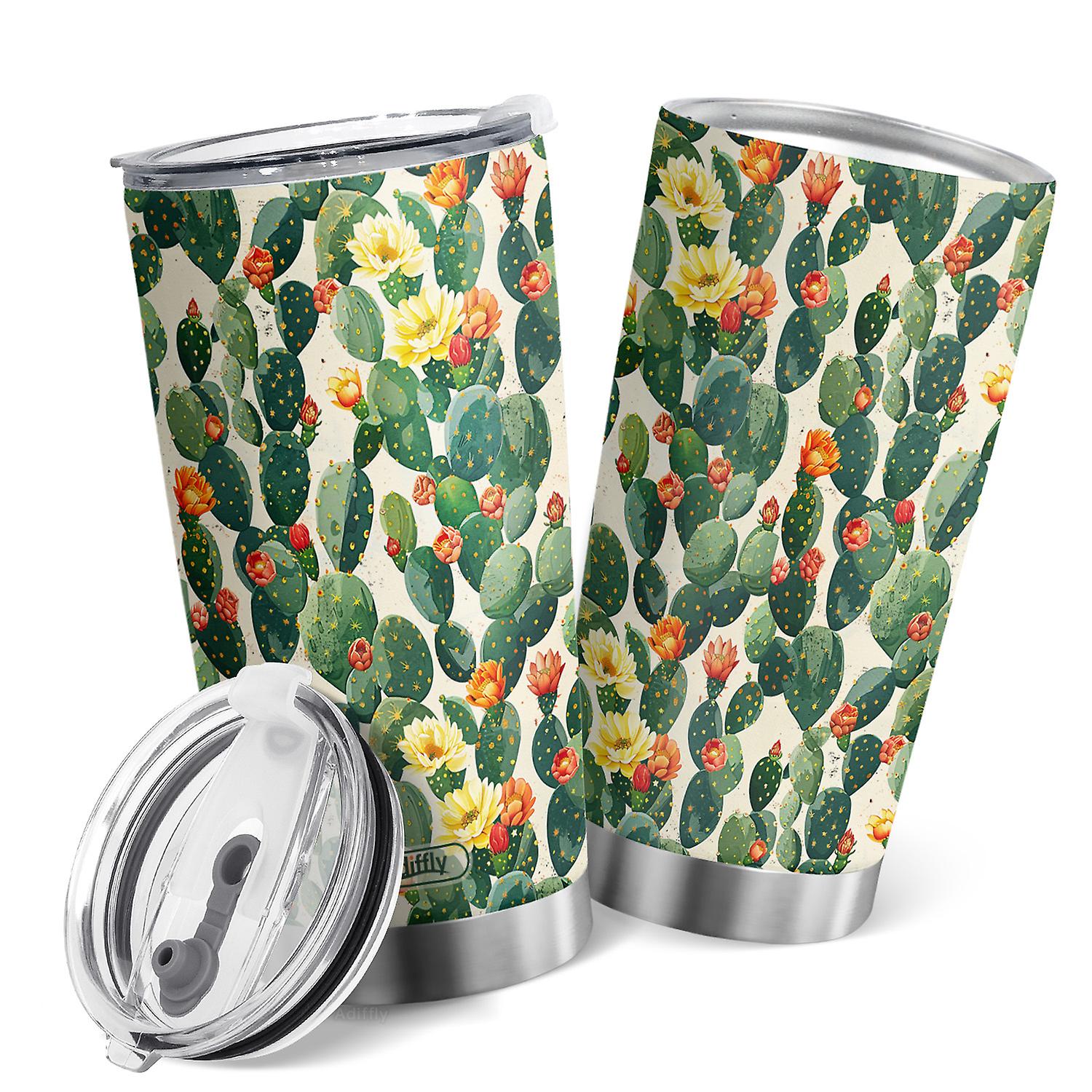 Oasisdream 20oz Cactus Print Design Tumbler Stainless Steel Coffee Cup with Lid