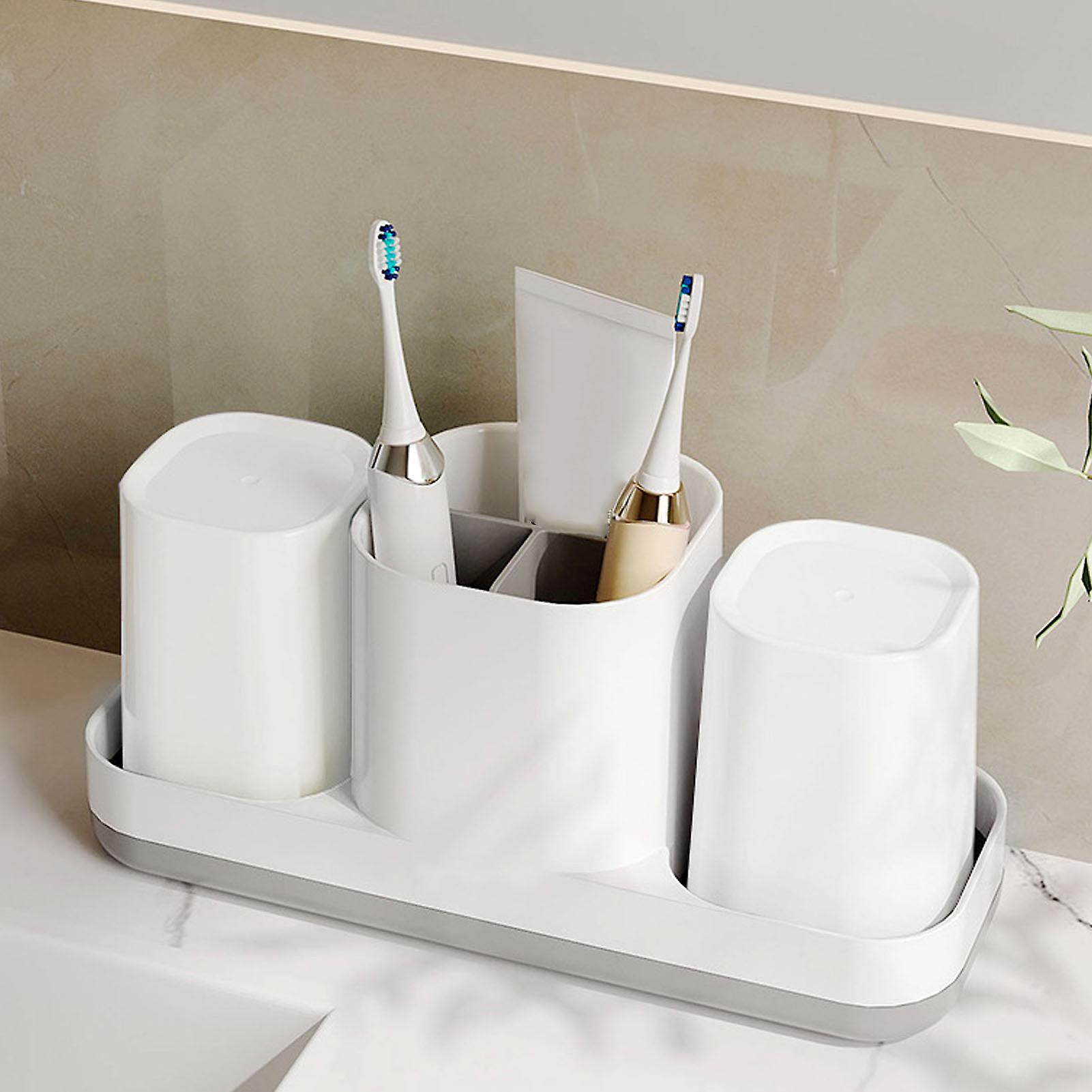 Plastic Toothbrush Toothpaste Holder Toothbrush Holder Bathroom Storage Organizer Caddy Toothpaste Storage Caddy White 