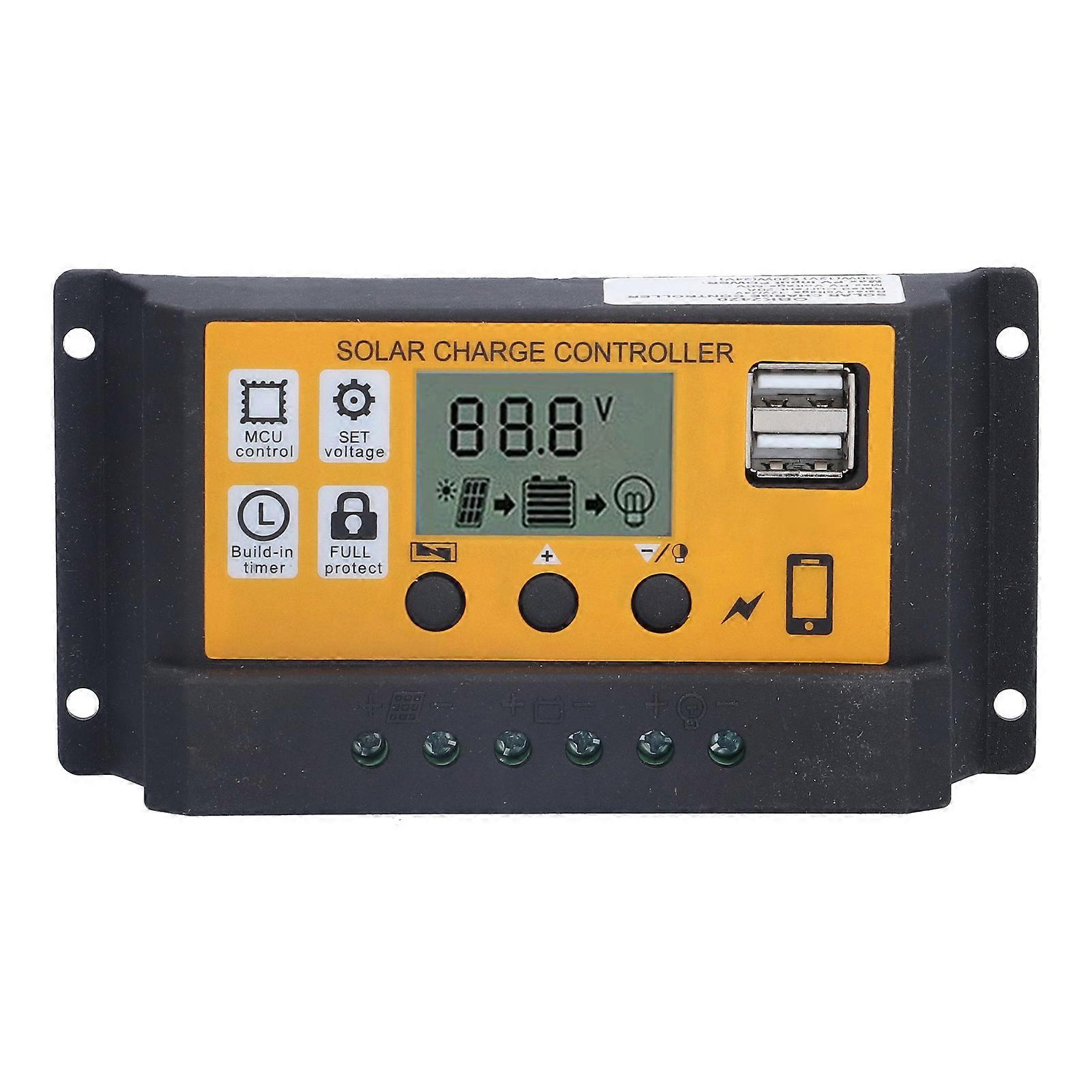 Solar Charge Controller Justerbar solcelle Smart Power Generation Regulator 12v 24v 10ayellow